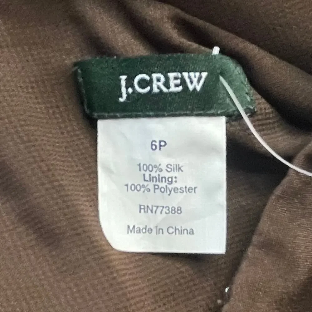 J CREW NWT SILK FAUX WRAP FORMAL EVENT VNECK MIDI DRESS BROWN MEDIUM 6P
